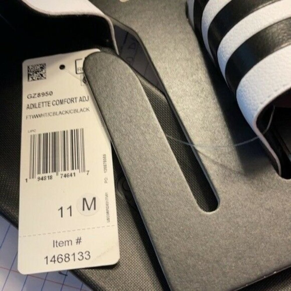 Adidas Adilette Unisex Slide Sandal White/Black Size Men 12 / Women 13 - Picture 5 of 7